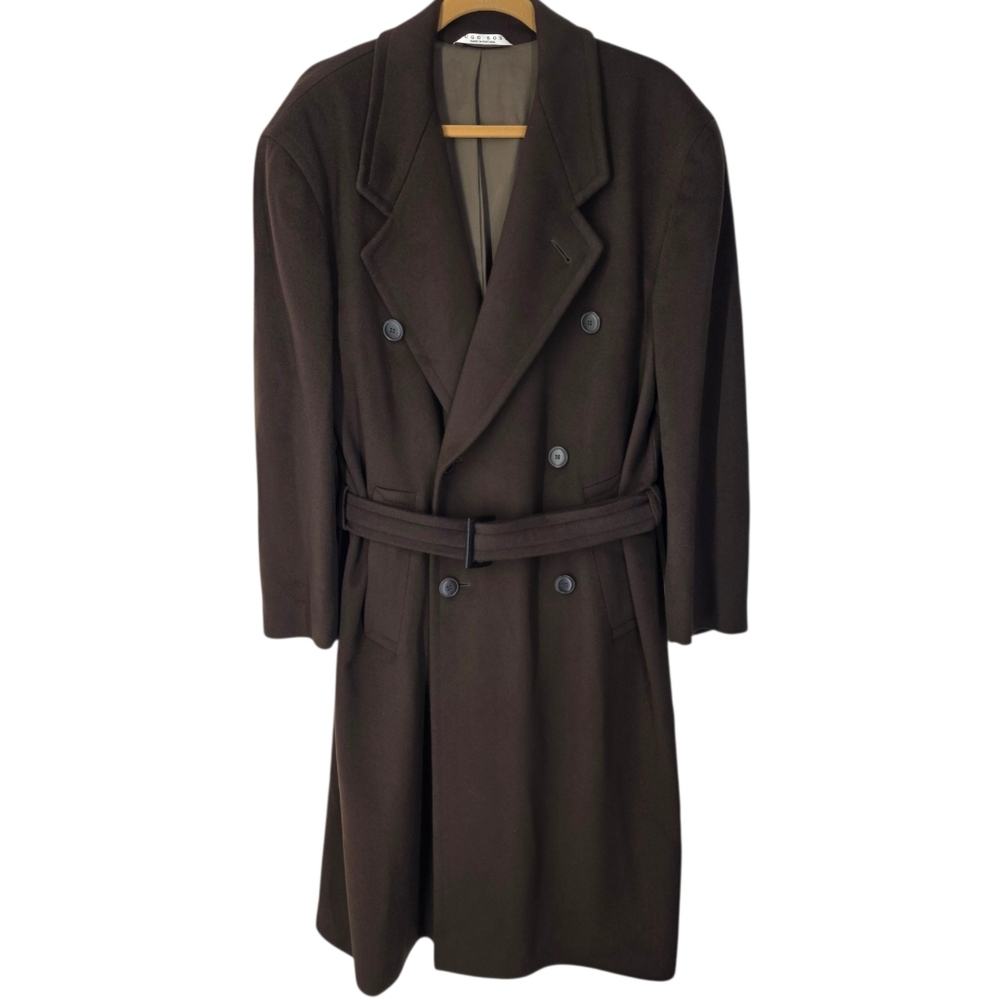 Boss Hugo Boss Continental Overcoat Wool Cashmere Double Breasted Brown Sz 34R